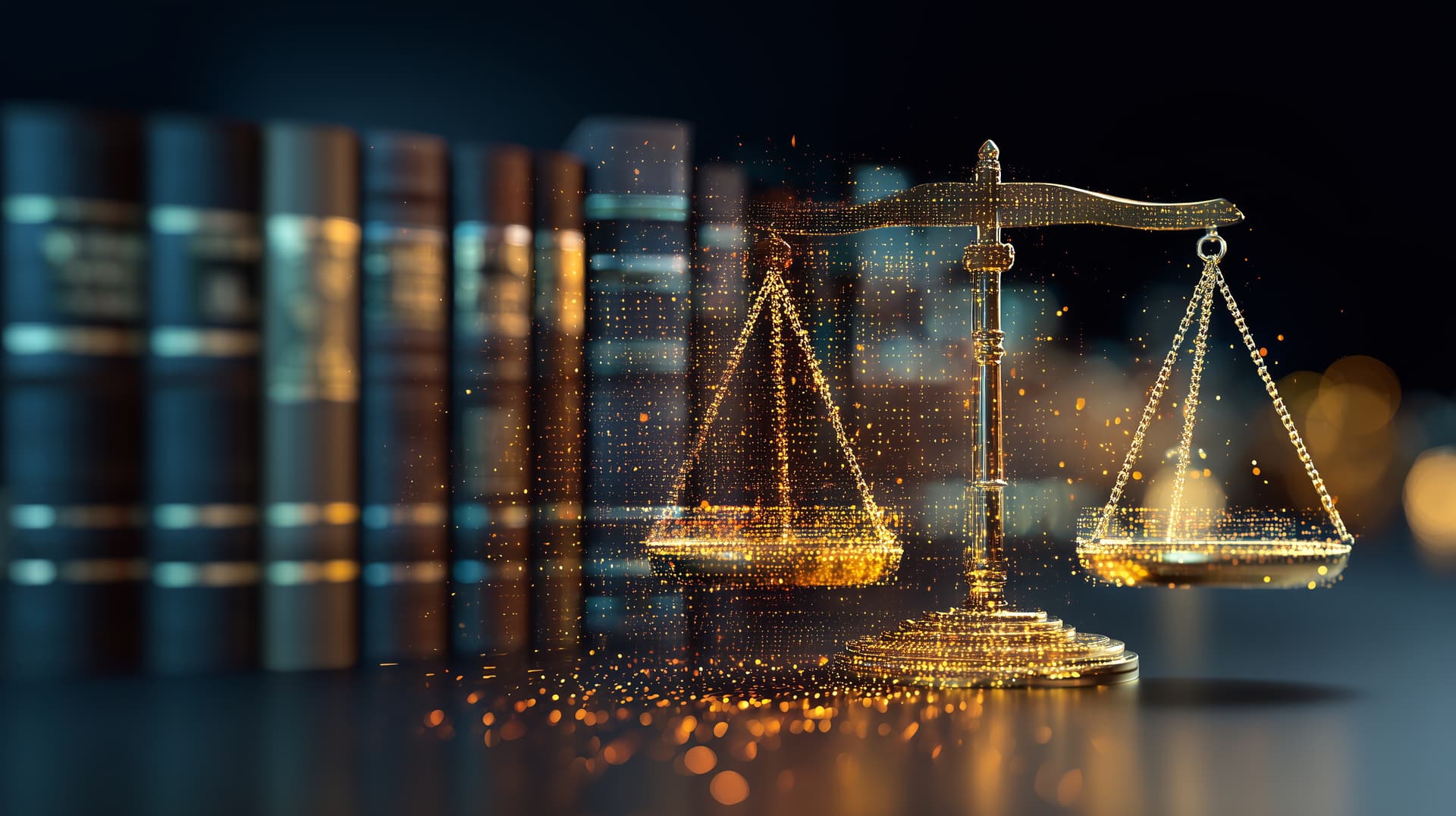 KI Governance Policy – digitale Waage der Justiz symbolisiert Balance zwischen Innovation und Compliance