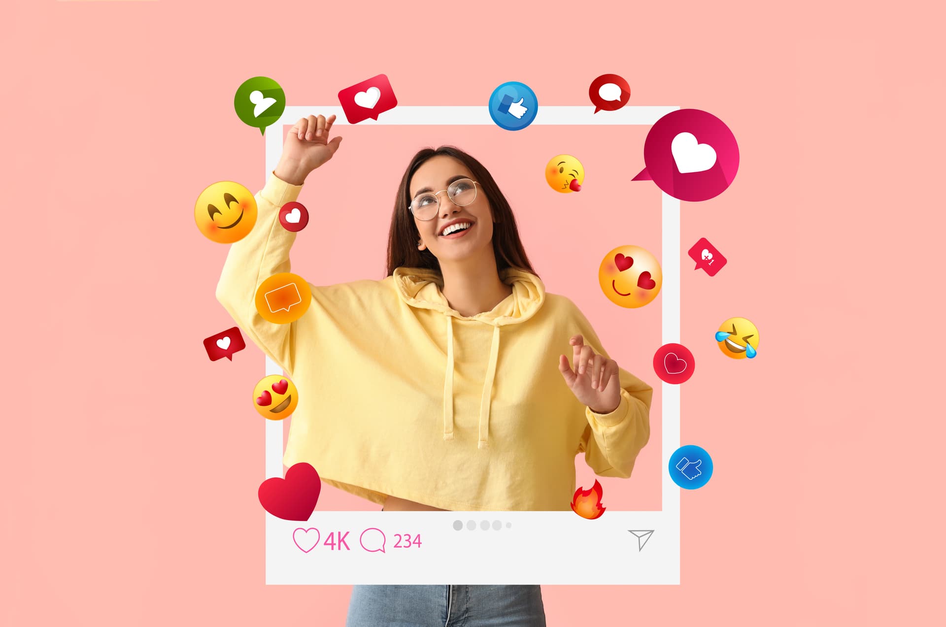 Instagram im Krankenhaus - Frau im Instagram-Rahmen mit Social Media Icons symbolisiert digitale Arbeitgeberkommunikation