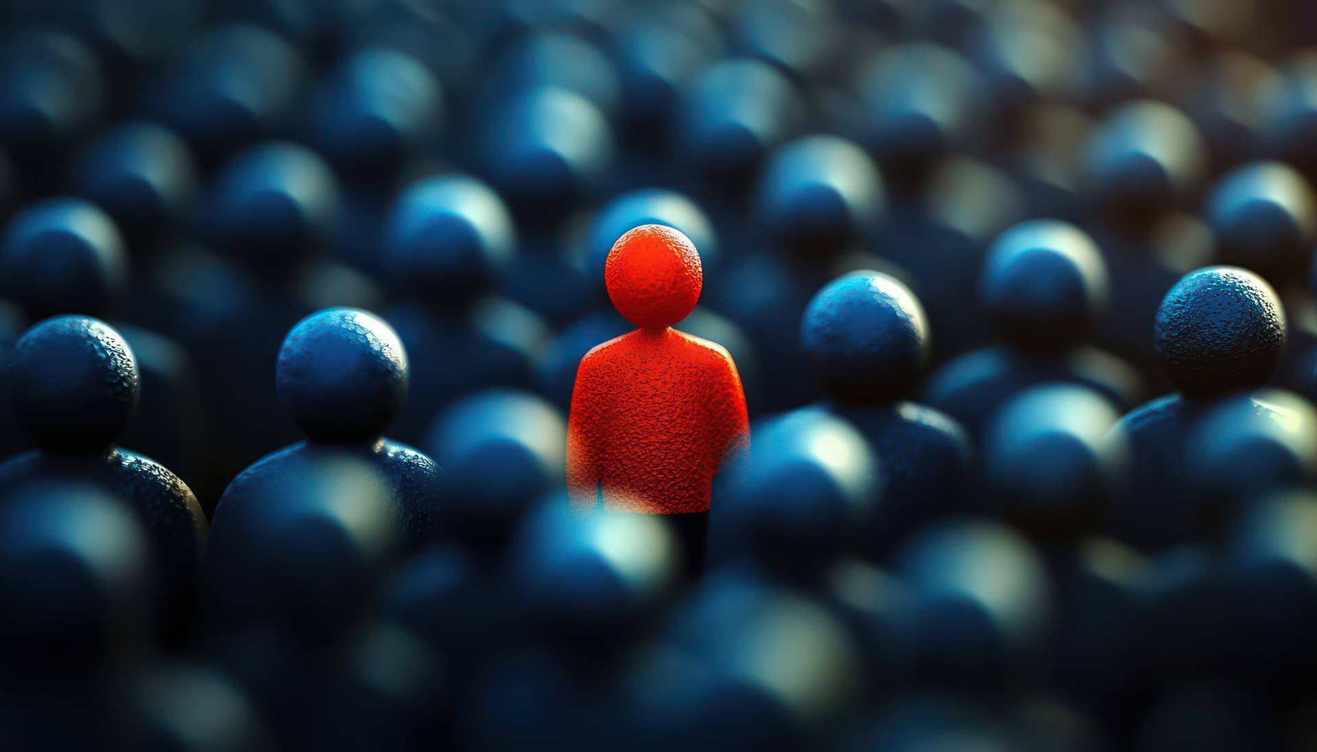 Rote Figur hebt sich von blauen Figuren ab - symbolisiert strategische Markenidentität