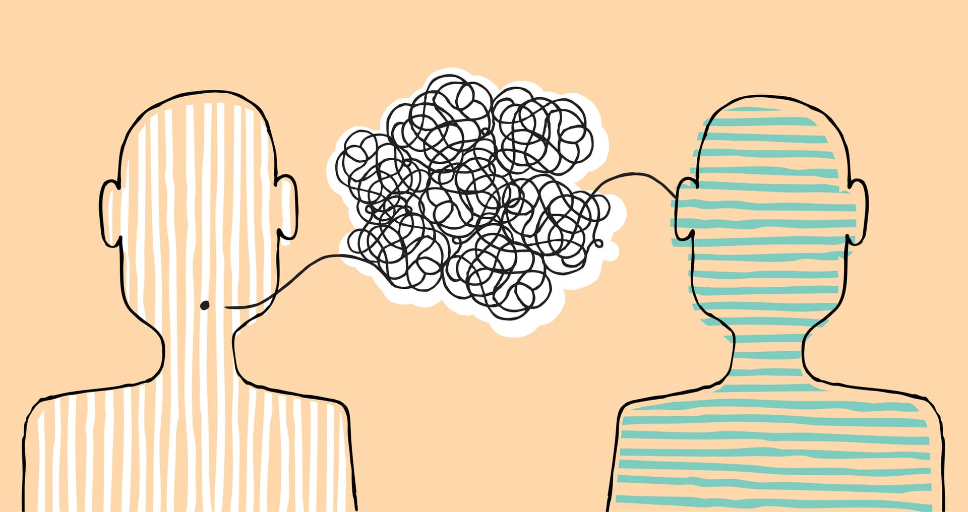 Illustration zeigt die Komplexität von Kommunikation und die Notwendigkeit klarer Strukturen